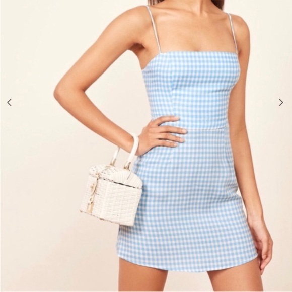 Reformation Preston Gingham Preston Mini Dress Blue White size 6 - Picture 1 of 10